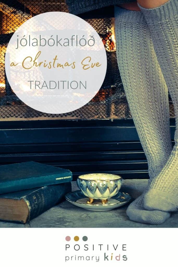 pinterest graphic of cosy stocking feet by a fire with books and teacup