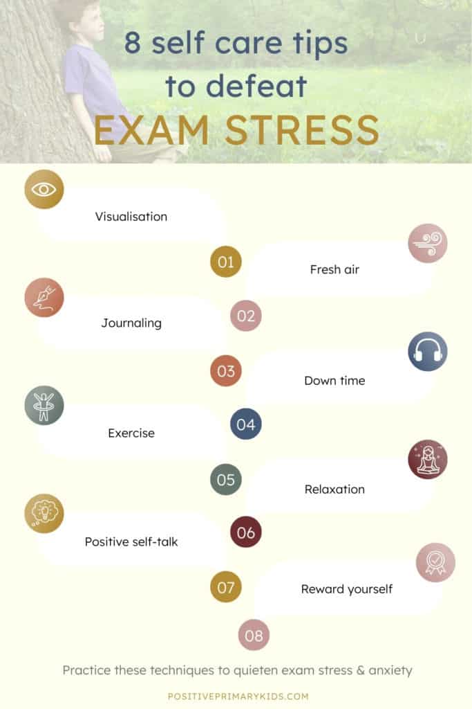 pinterest infographic with 8 ways to manage stress with exams