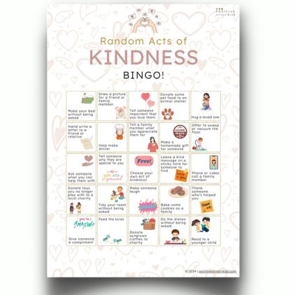 mockup image of a printable children's random acts of kindness challenge bingo board